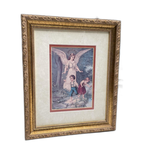 3 PC Gallery Graphics Gorgeous Gold Gilded Frames & Matted Guardian Angel Prints - Picture 6 of 7